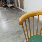 Baumann desk and chair, 1960s, Formica, wood and black, green seat
