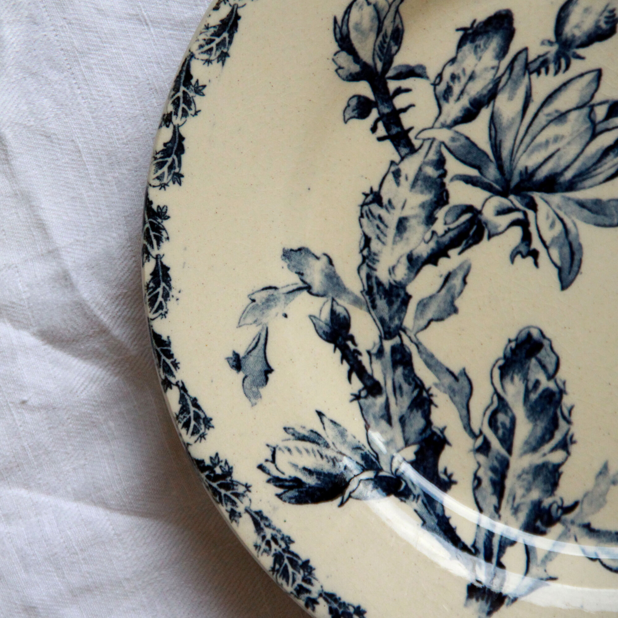 Set of 6 plates flat iron earth Gien Cactus blue porcelain opaque old 19 th earthenware
