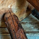 Brutalist sofa tip table in vintage solid wood