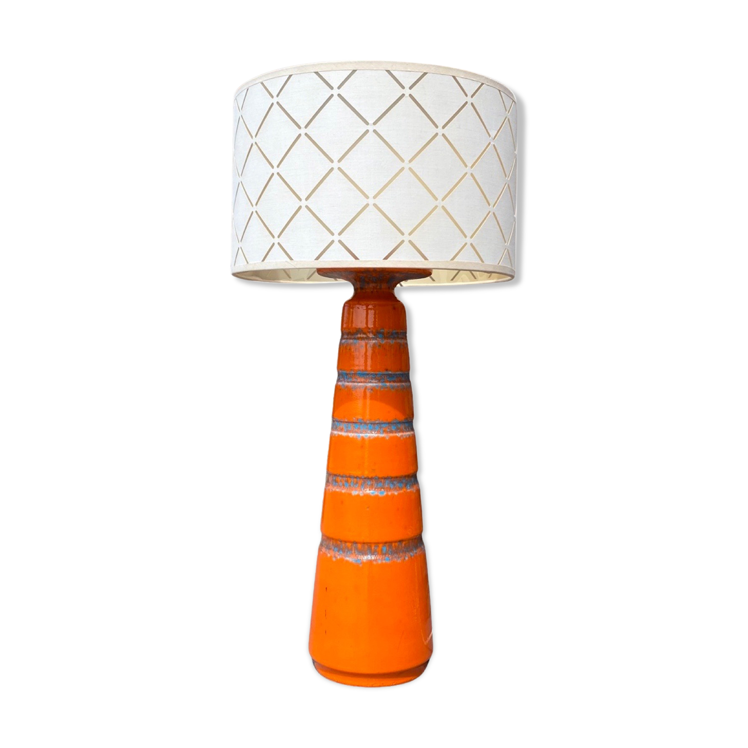 Large Rare Vintage Floor / Table Lamp Made In Germany 1960s | Orange-Blue Vulcano Style With Shade