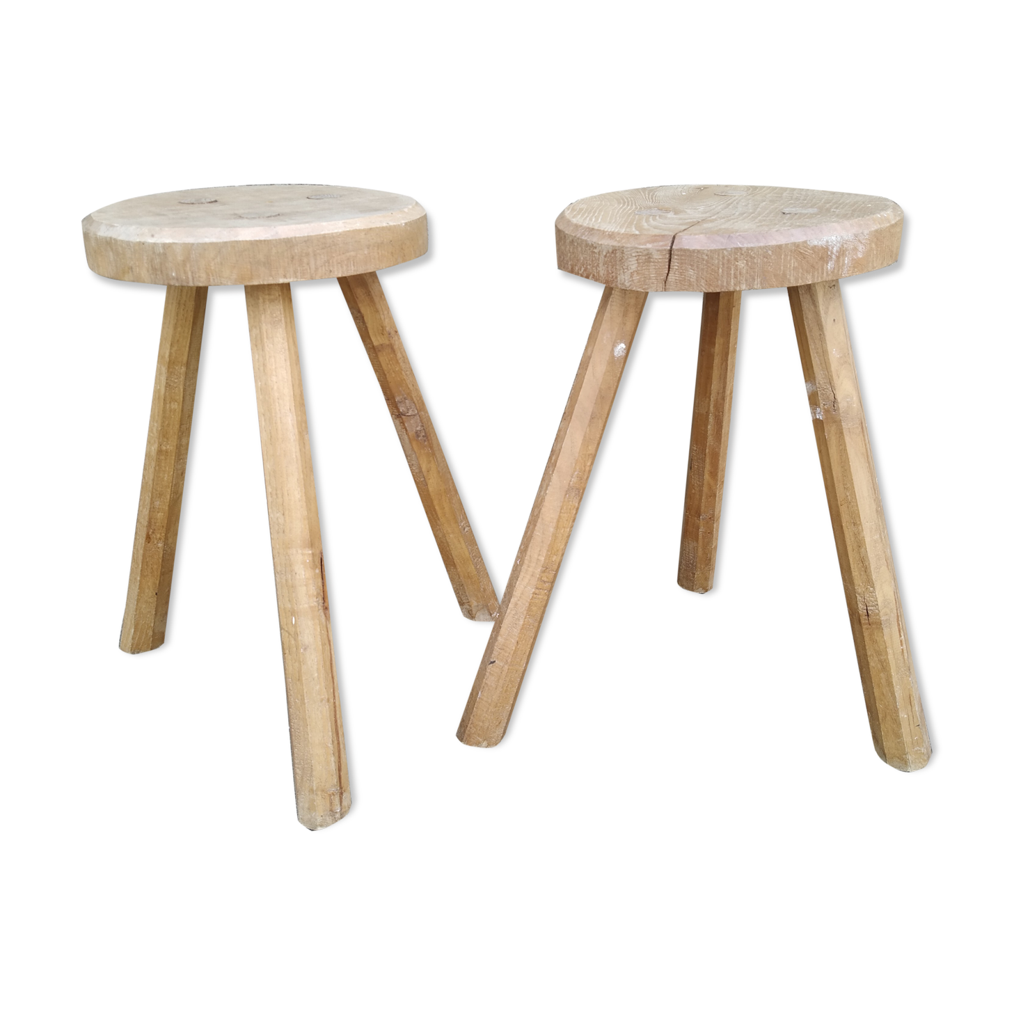 Pair of brutalist wood stools