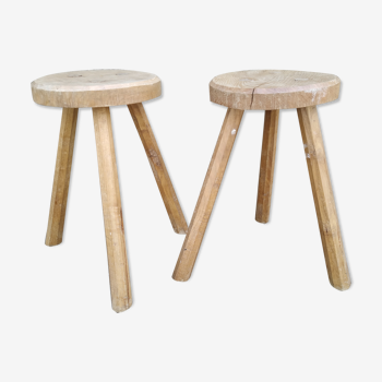 Pair of brutalist wood stools