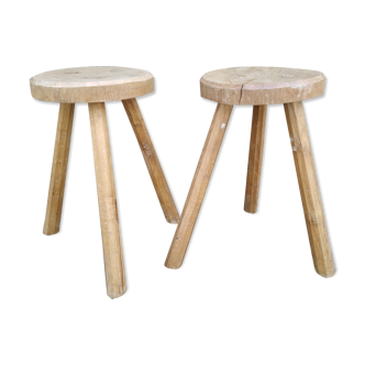 Pair of brutalist wood stools