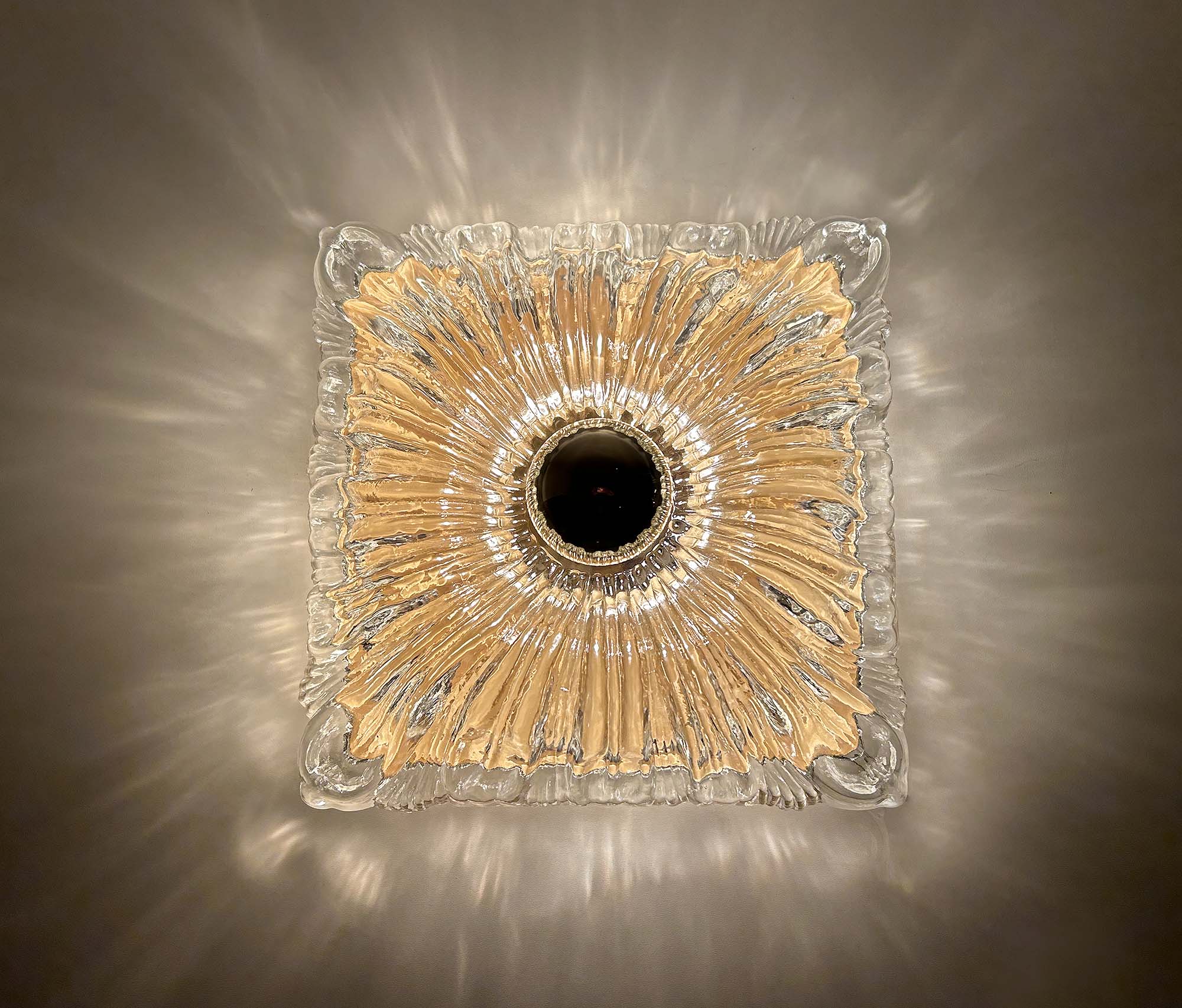 Pair large vintage architectonic wall lamps, 60s, glass