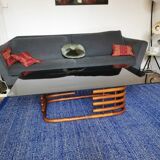 Large smoked glass bamboo coffee table from the 60s