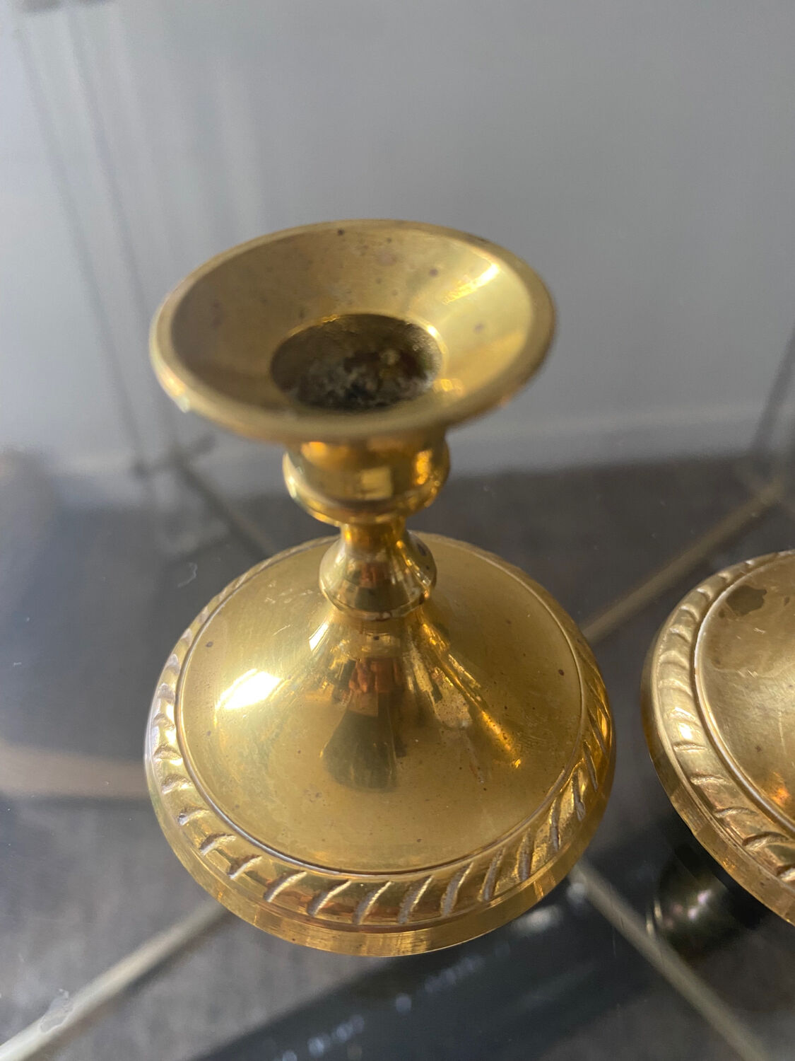 Pair of miniature torch brass candlesticks from the 70s