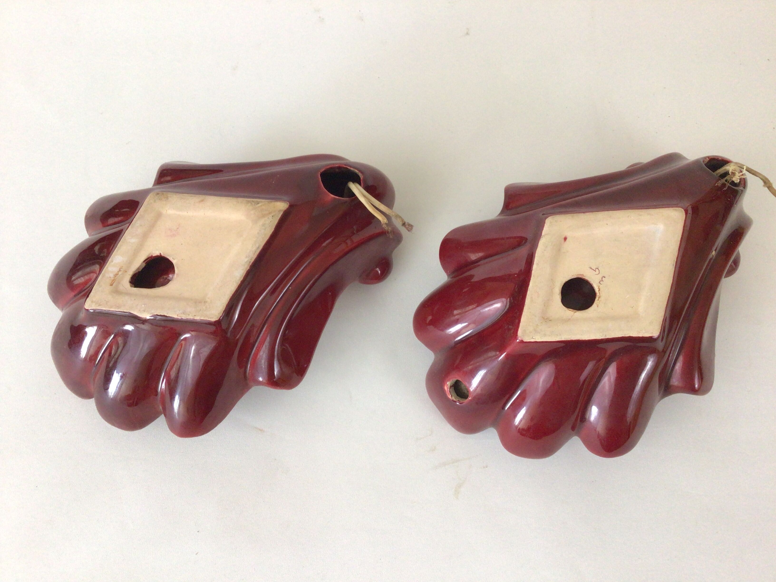 Pair of vintage shell ceramic wall lamps