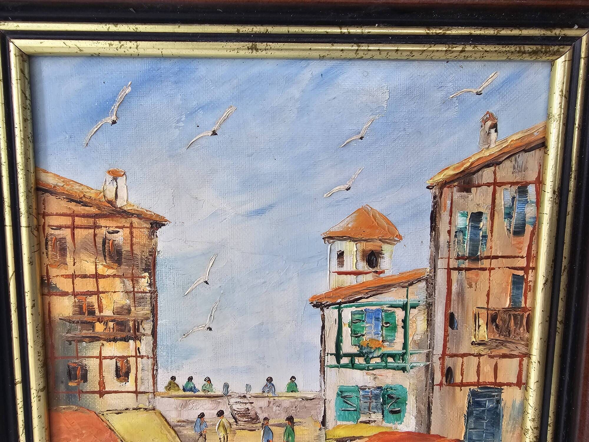 Oil Painting on Canvas Saint Jean de Luz Rue de la République signed Gil Va