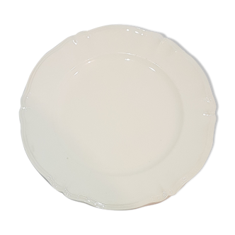 Round serving dish in Digoin and Sarreguemines earthenware, iron earth, Ivory