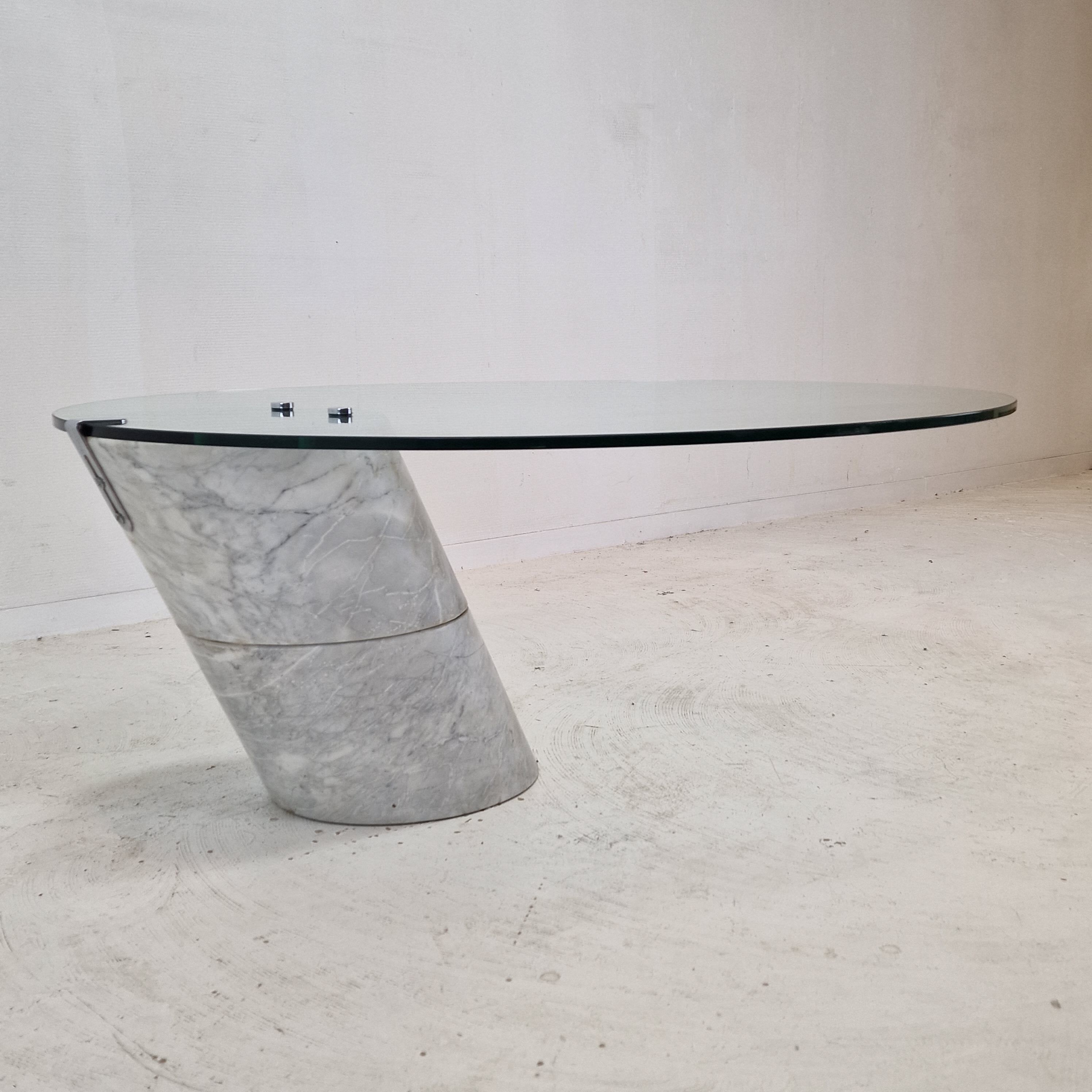 K1000 Glass & Carrara Marble Coffee Table Team Form AG, Ronald Schmitt, 1975