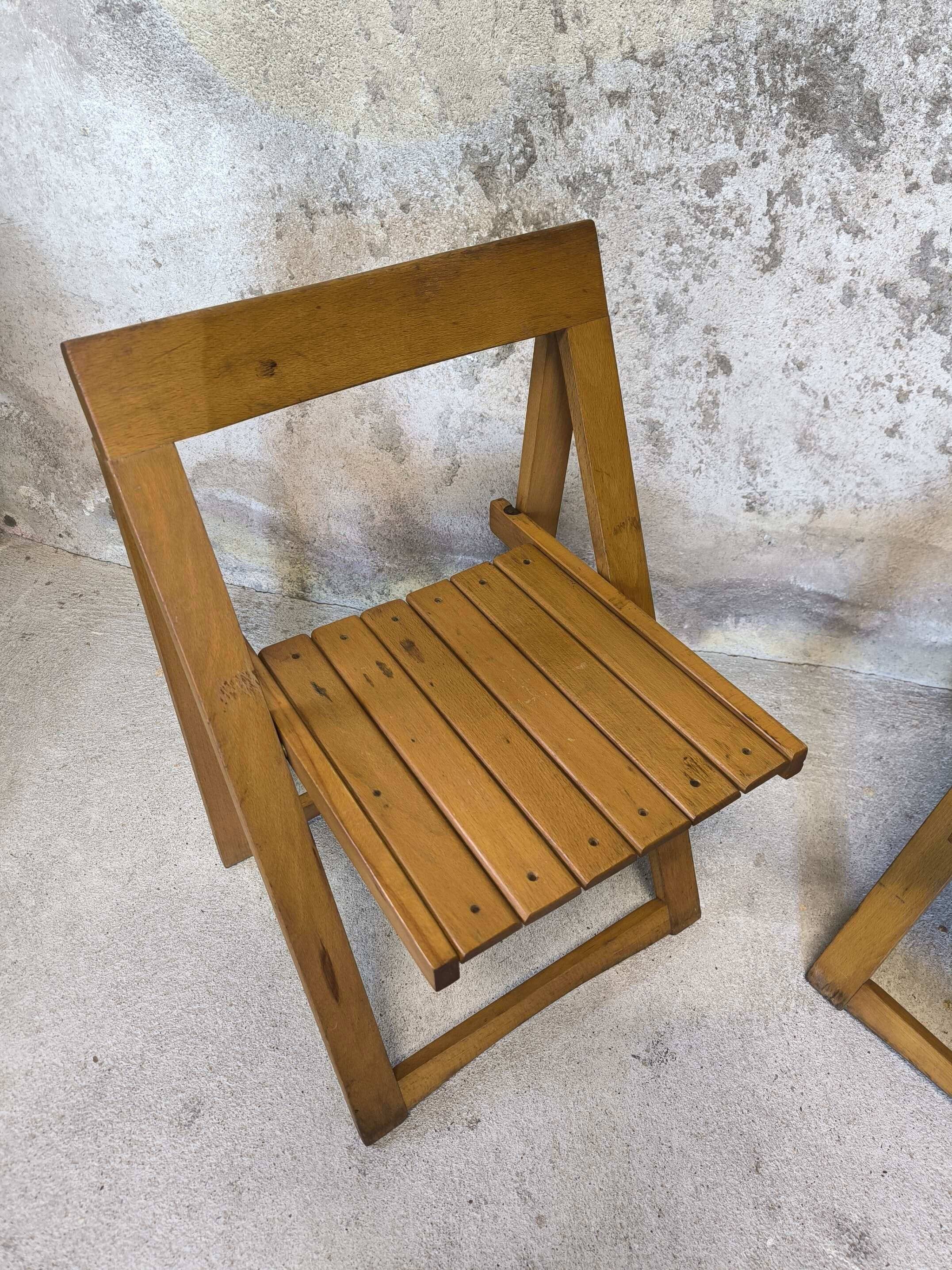 Pair of vintage folding wooden chairs by Aldo Jacober