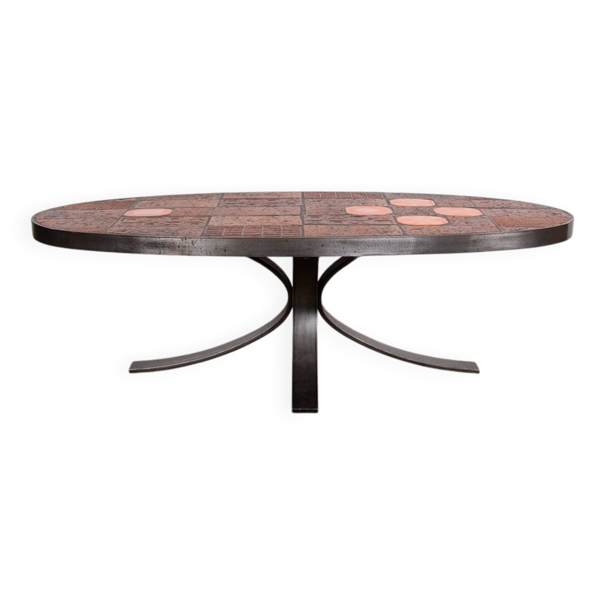 Coffee table in lava stone, ceramic and steel by Jean Jaffeux 1960.