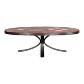 Table basse en pierre de Lave, Céramique et Acier par Jean Jaffeux 1960.