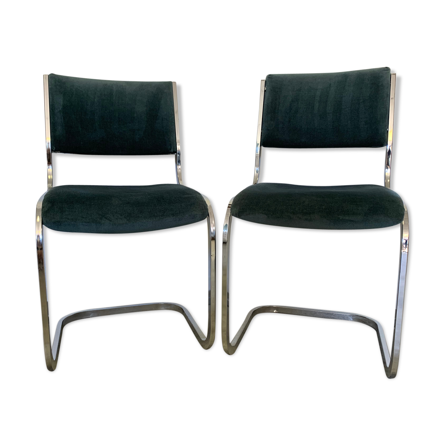 Pair of chrome blue chairs  70