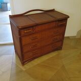 Vintage dressing table/chest - woven rattan - 5 drawers - mirror - 1960s/70s