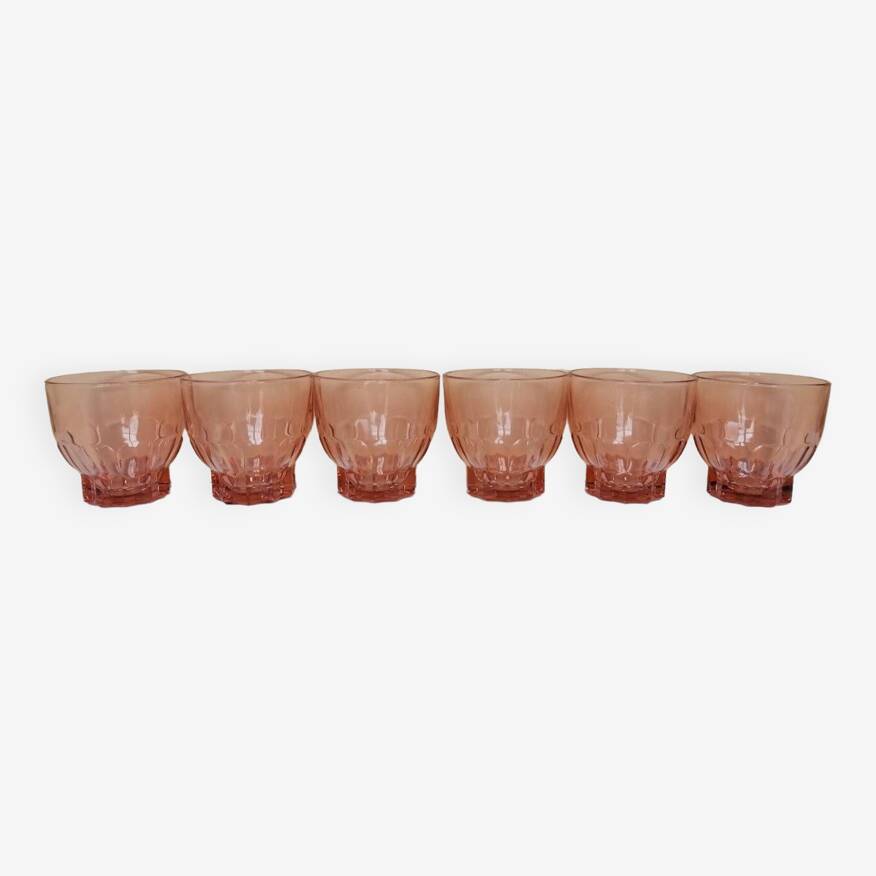 6 pink glass water glasses