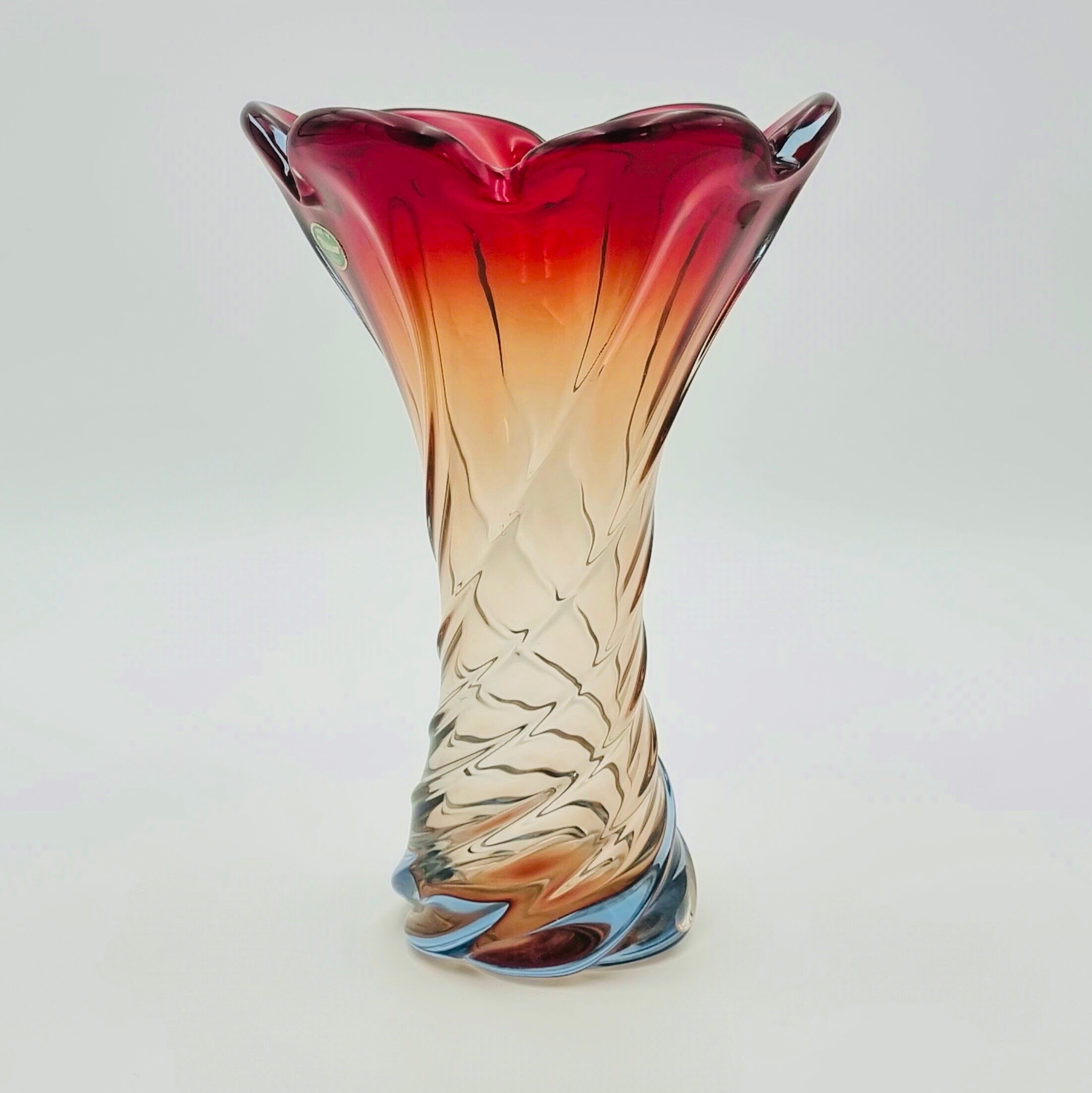 Labelled vintage italian twisted murano glass vase, 1960s