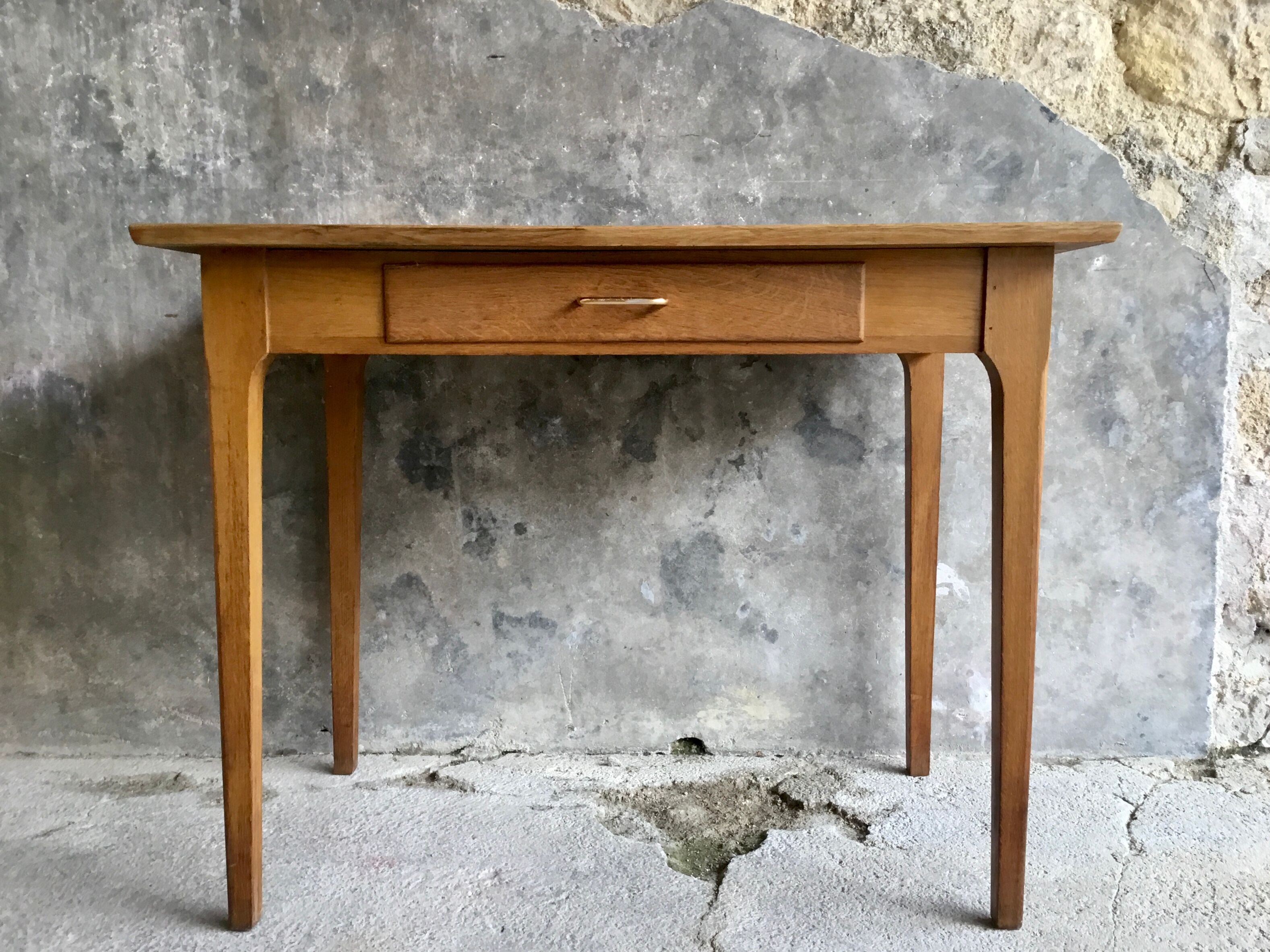 Vintage drawer table or desk in light wood 1950