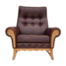 1970s, vintage Danish highback armchair, leather, oak wood