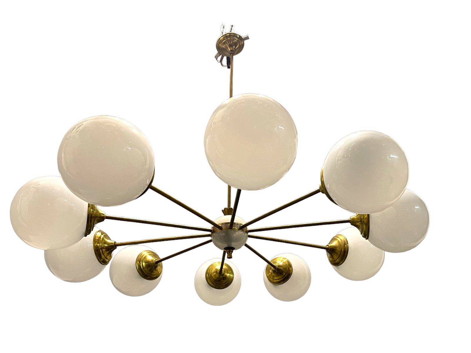 Opaline glass sputnik chandelier with 10 lights, 1960s