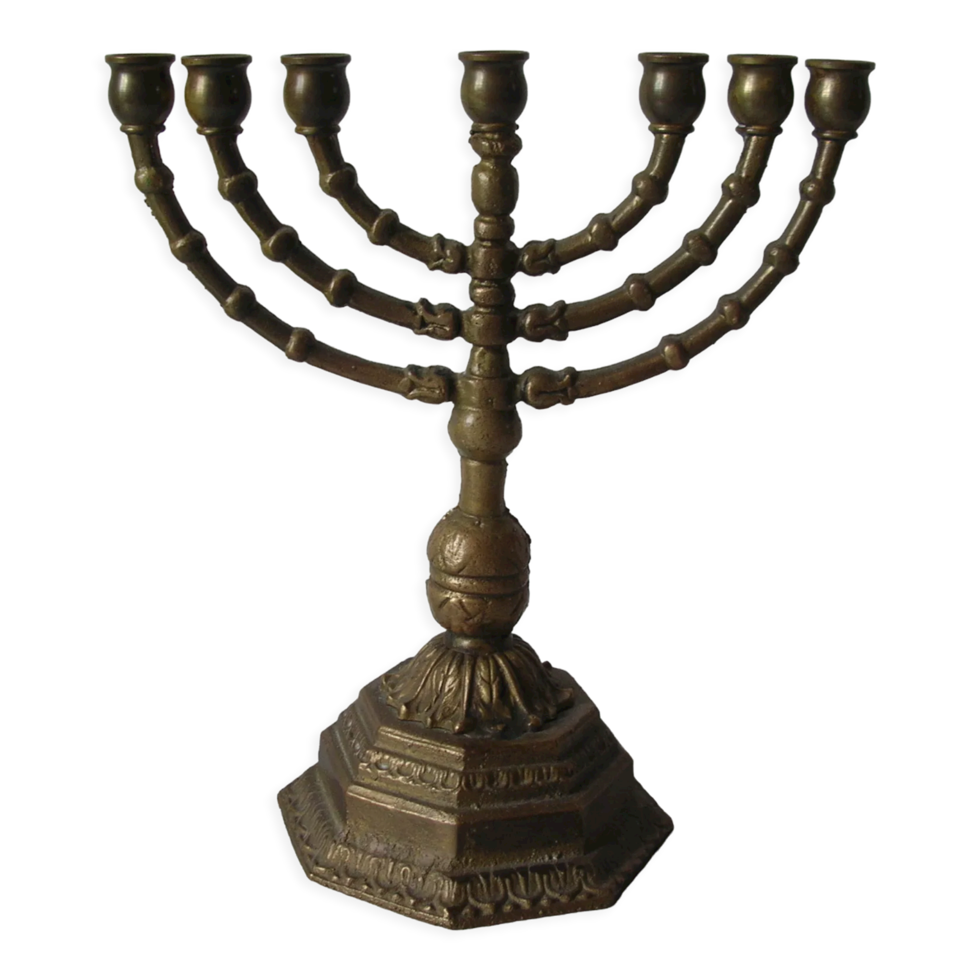 Old Jewish candlestick 7 branches menorah bronze 23 cm