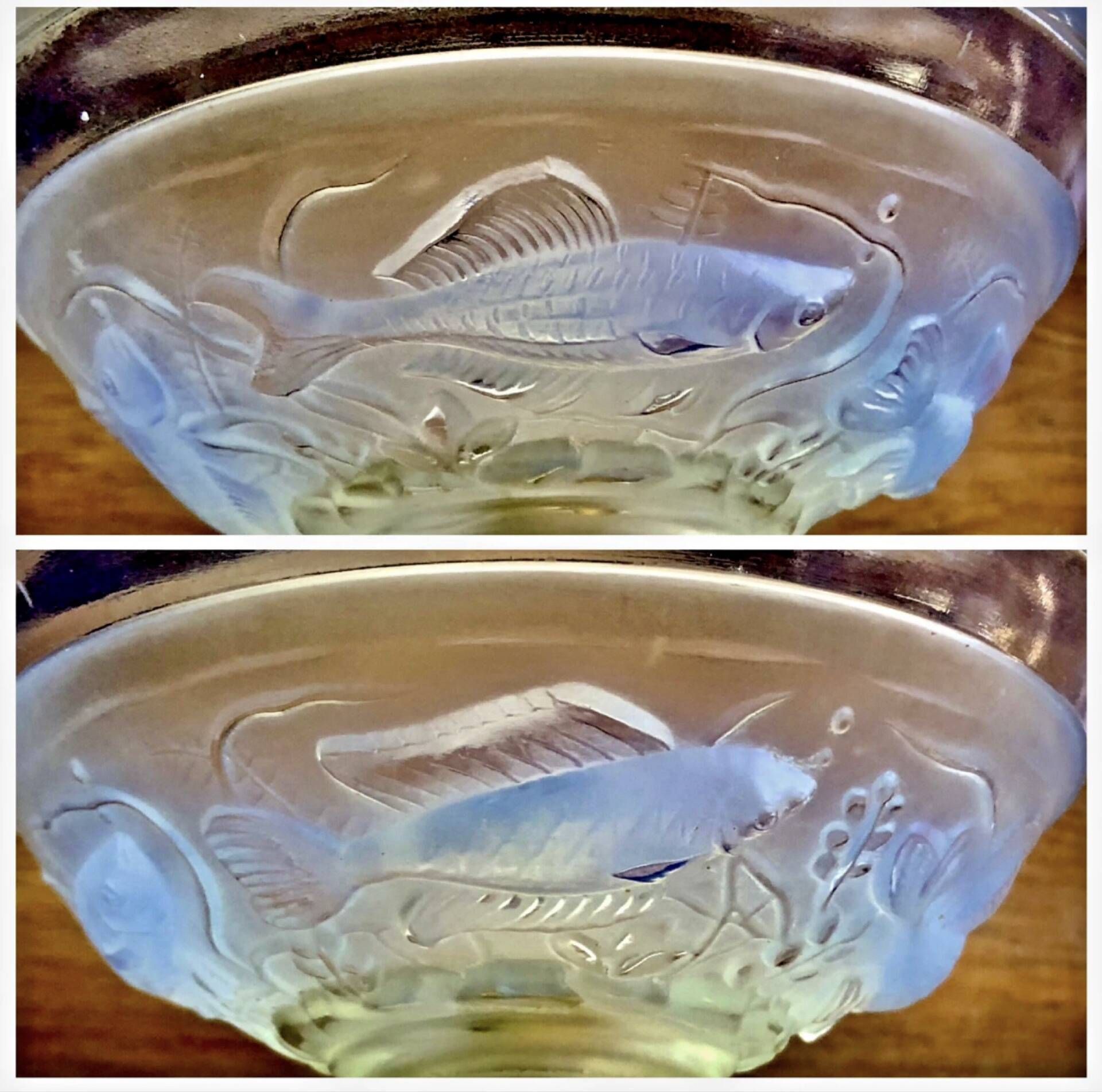 Art Deco lamp 1930 wrought iron opalescent glass fish Ezan