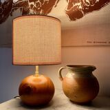 Wooden lamp, 2m fabric cable, fabric lampshade