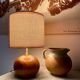 Wooden lamp, 2m fabric cable, fabric lampshade