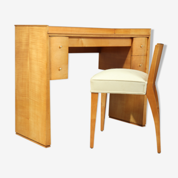 French art deco sycamore dressing table and chair