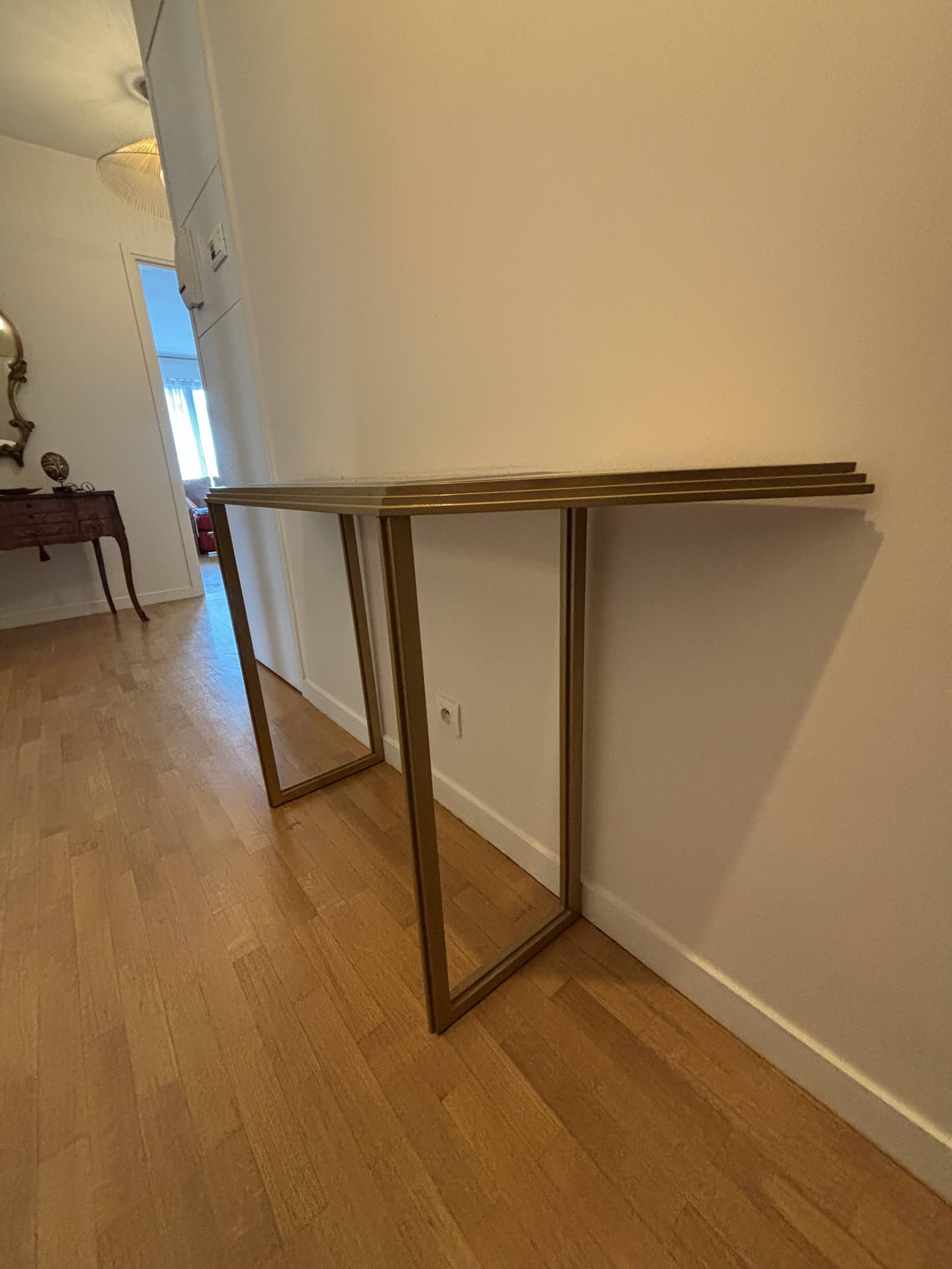 Brass and smoked glass console table by Italchrome, Italy, 1970s