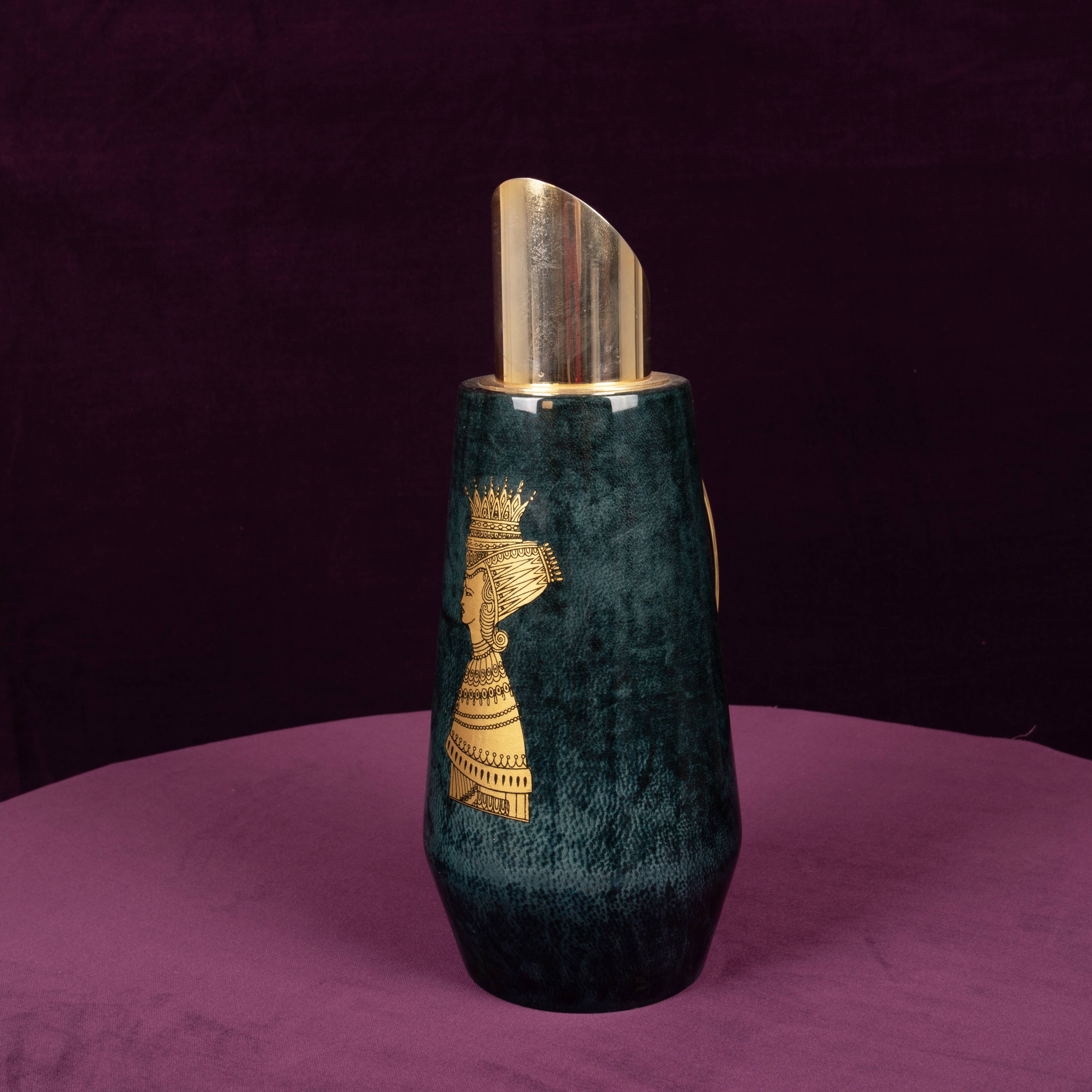 Aldo Tura Mod. 1278D Decorated Blue Goatskin Parchment Thermos Italy 1950