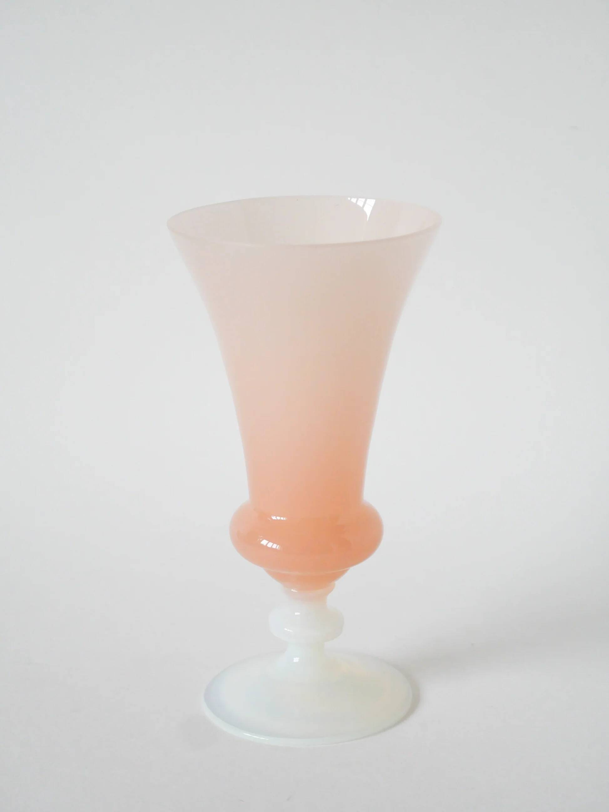 Opaline vase, pink with white feet, 1960