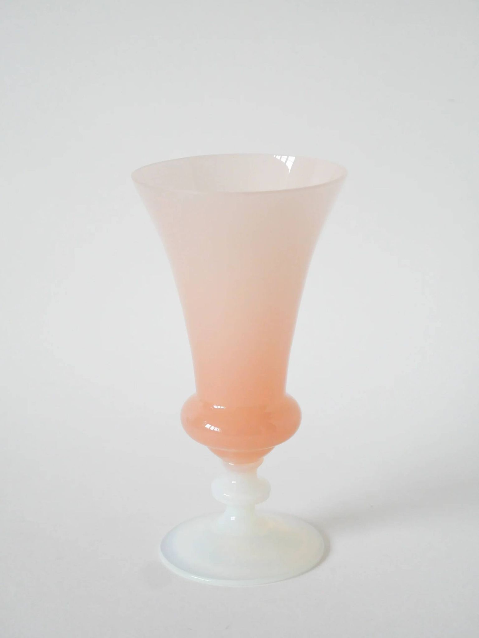 Opaline vase, pink with white feet, 1960