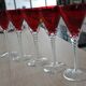 5 red crystal glasses with twisted stems