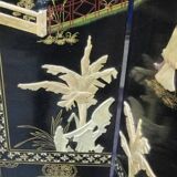Antique Chinese bedroom screen, inlay of soapstone, jade, ivory, mother-of-pearl