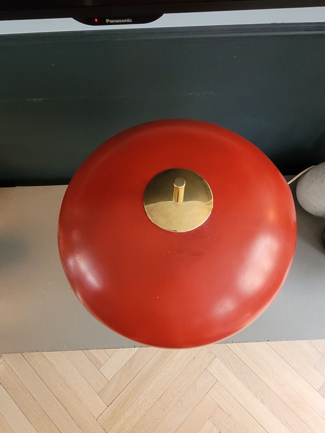 Vintage table lamp with bell shade and brass base