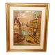 vintage oil painting venice scene * framed canvas * mid-century
