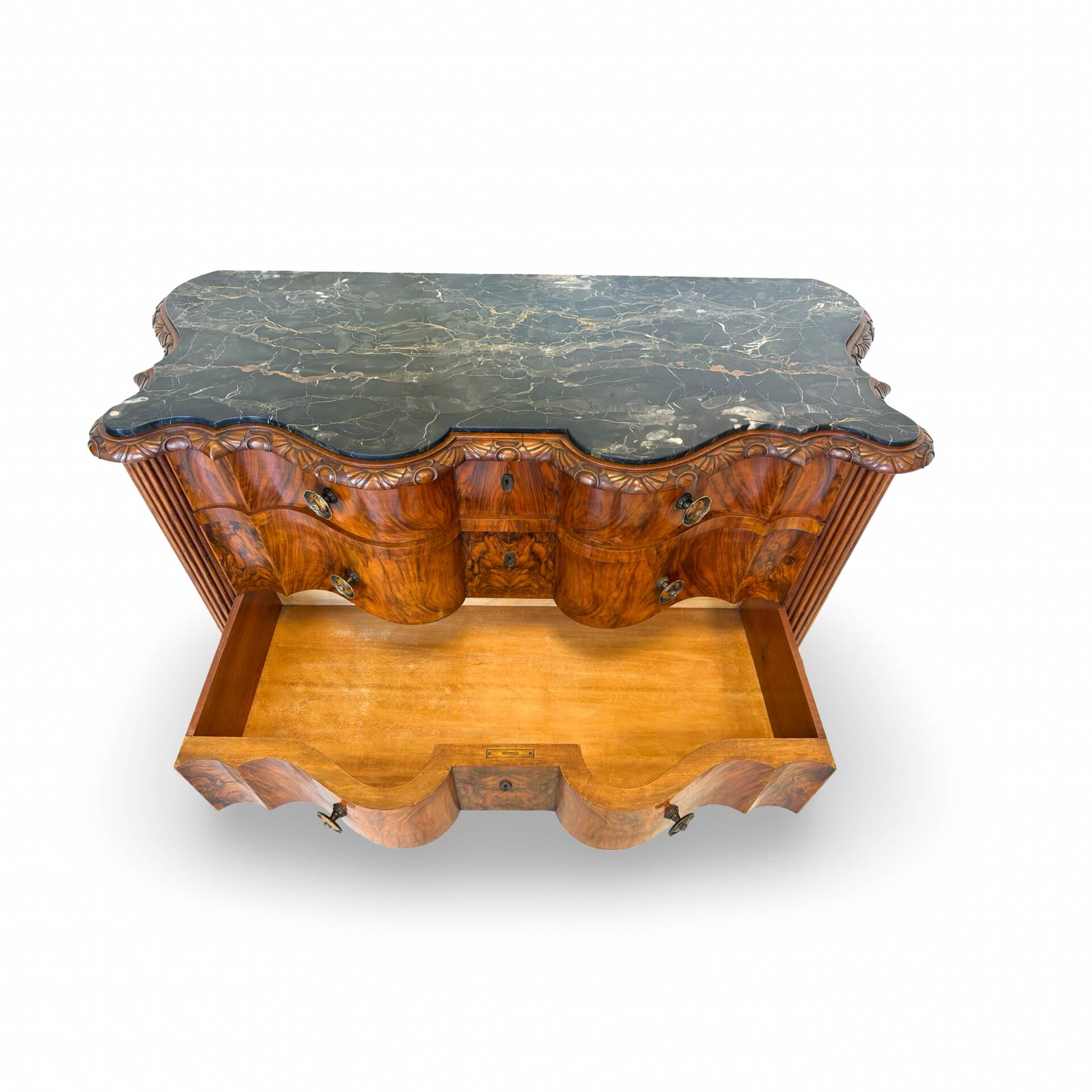 antique walnut serpentine commode