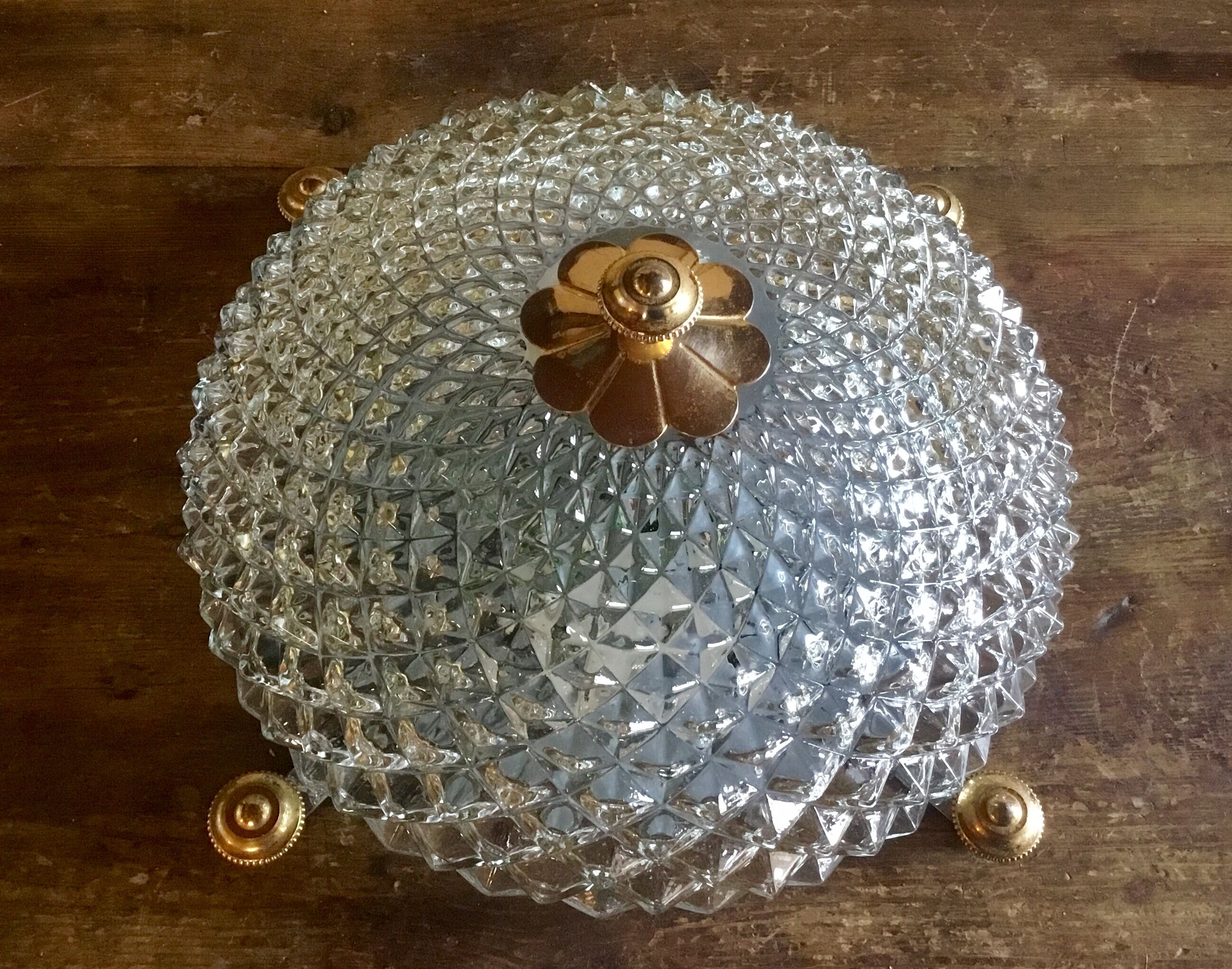 Glass and brass ceiling light