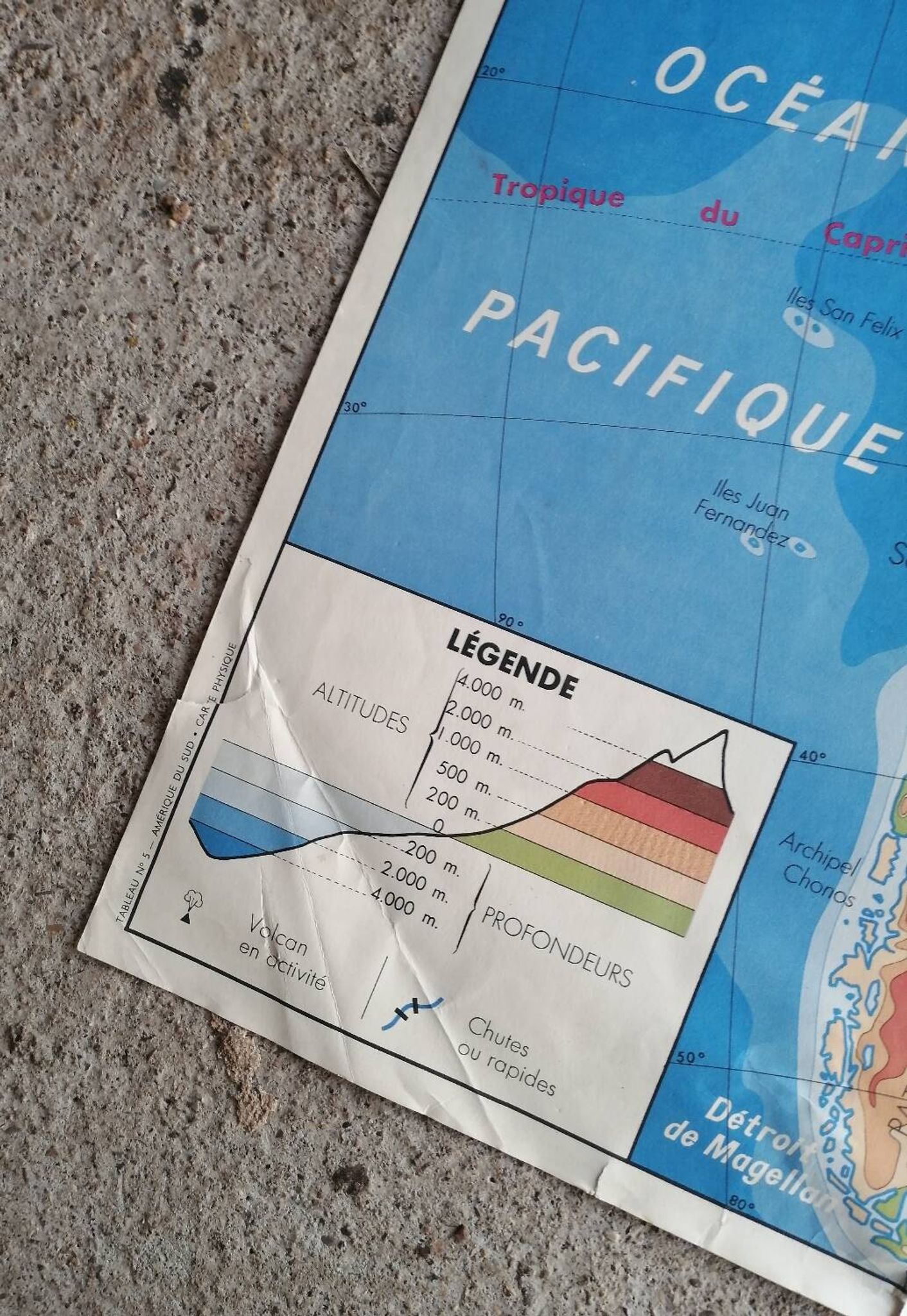 Vintage school map mdi Oceania - South America.
