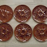 Set of 6 brown majolica oyster plates for 6 oysters and lemon 4951