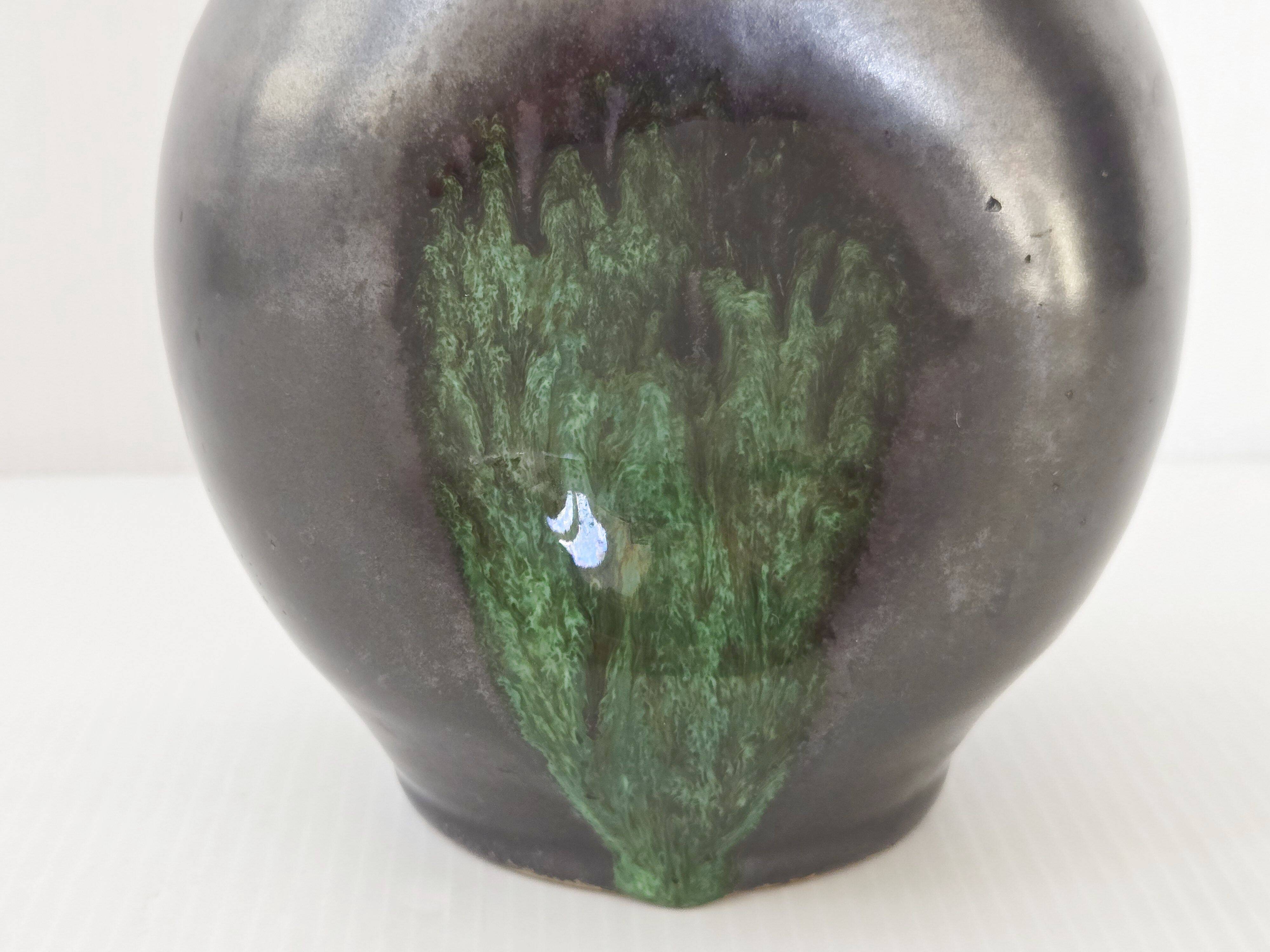 Vase en céramique noire et verte, 1960