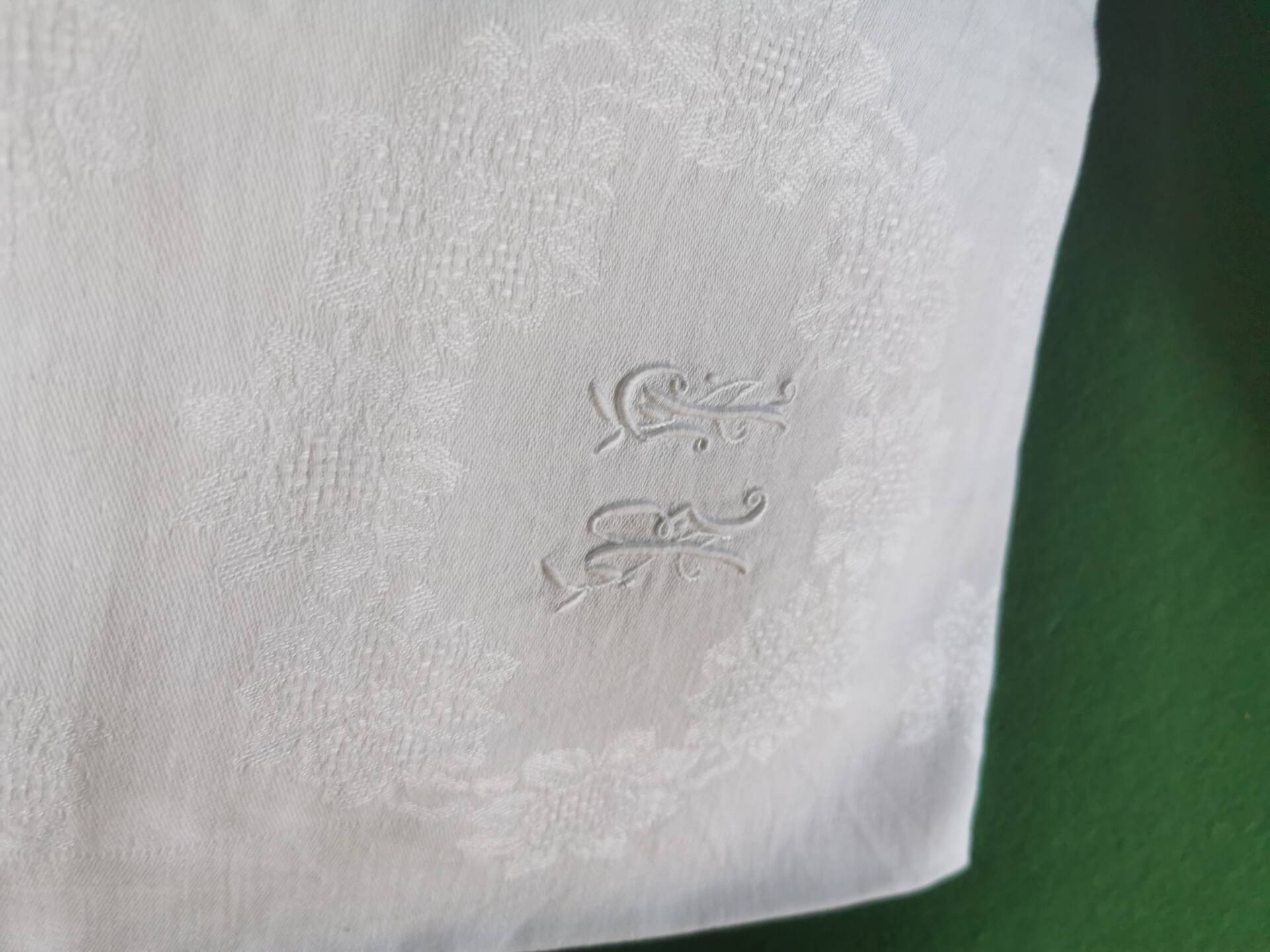 10 old damask linen napkins with monogram