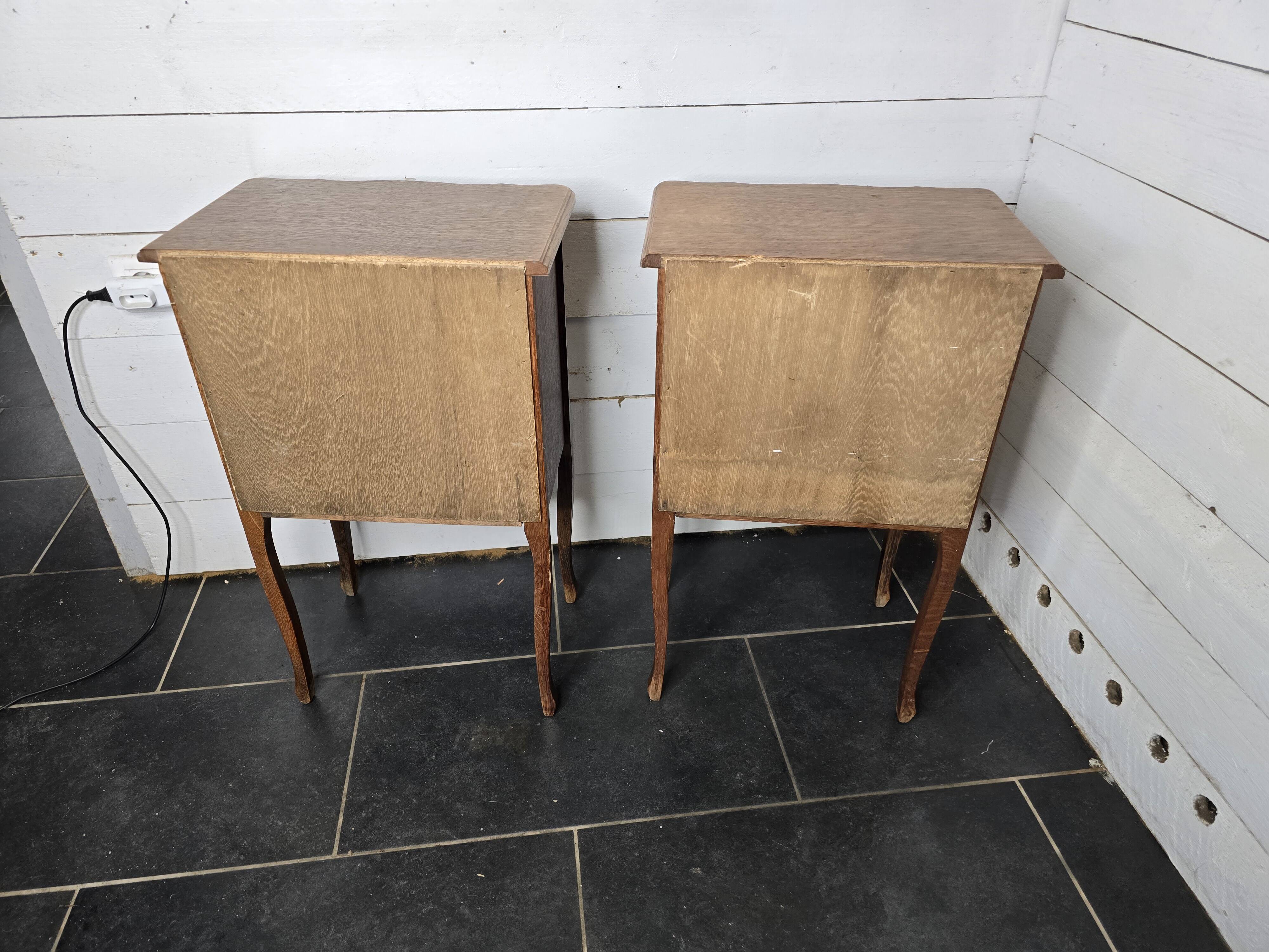 Pair of Louis XV style oak bedside tables