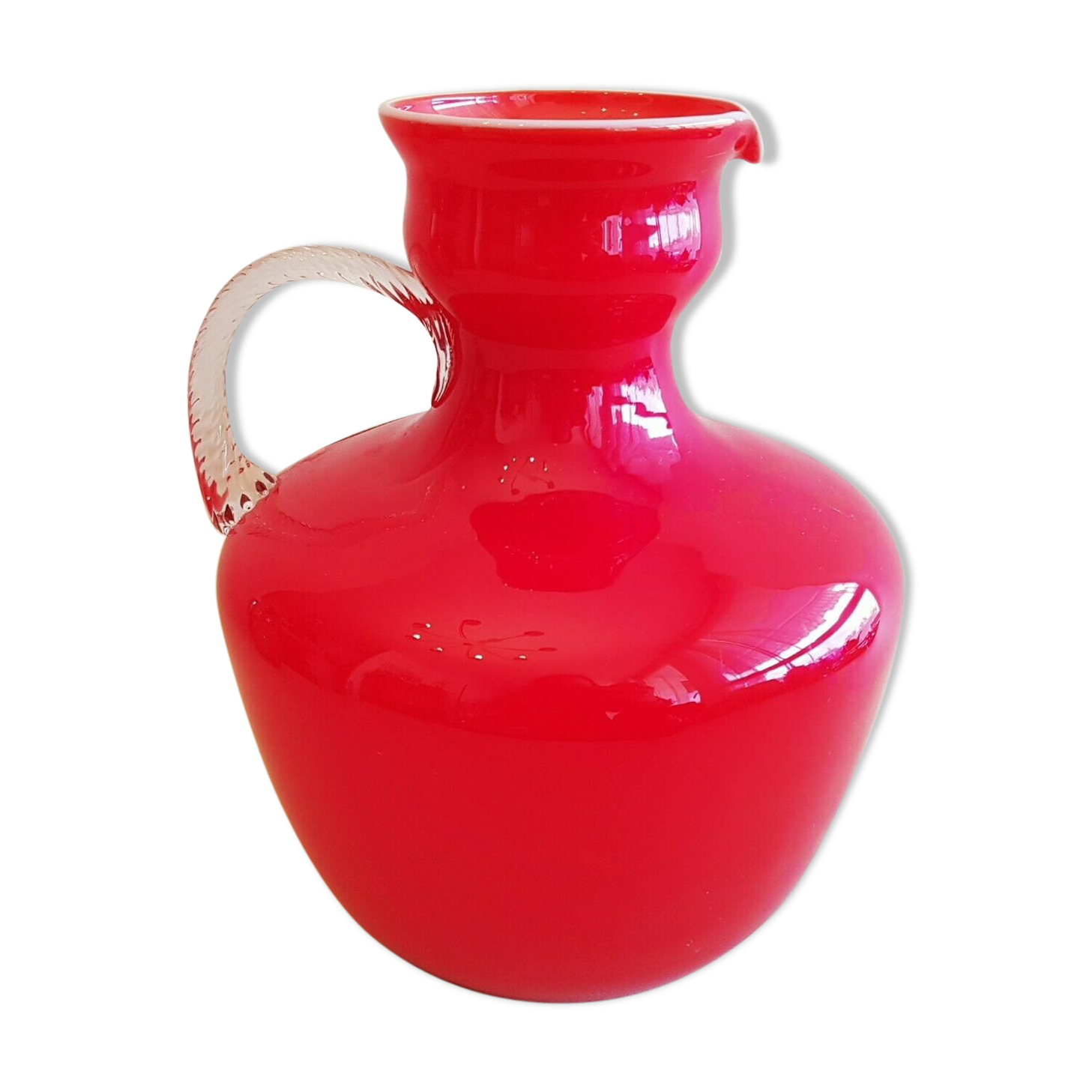 Opalina Fiorentina pitcher in blown red opaline
