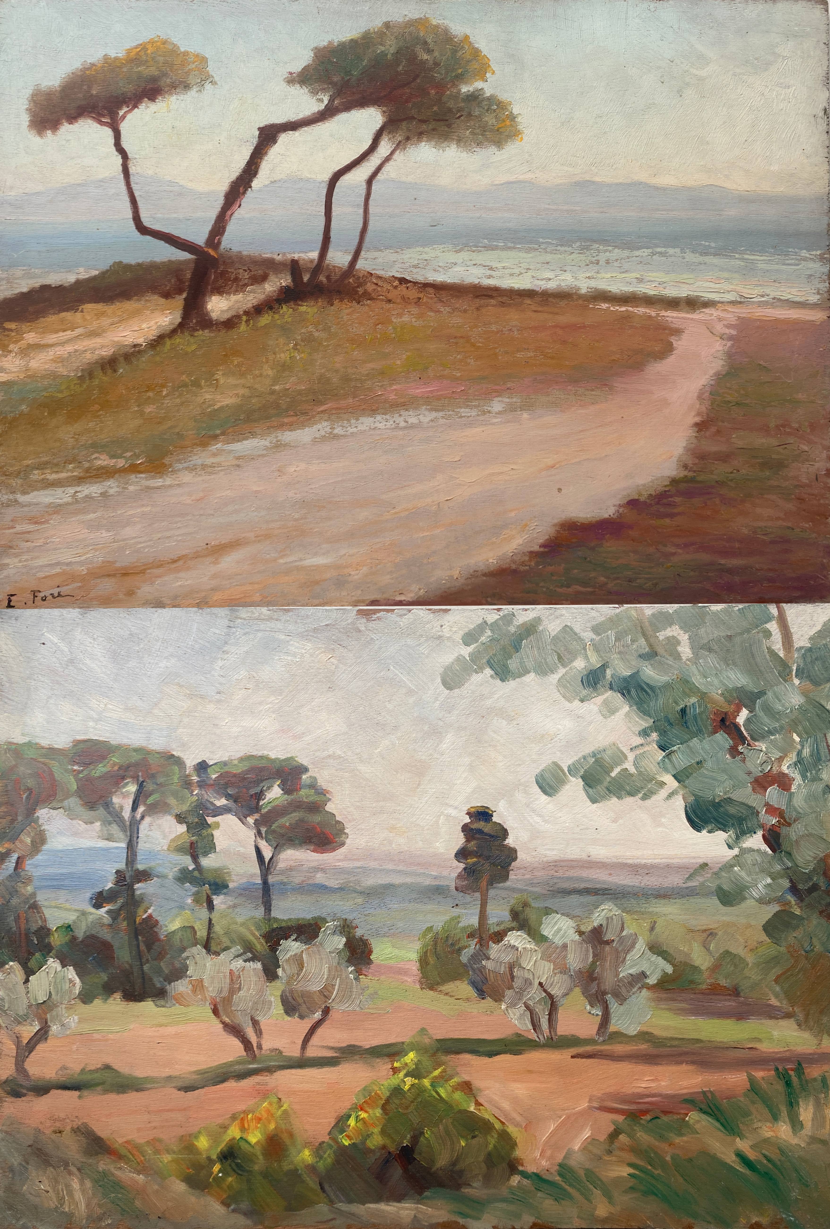 Painting bifacial view orientalist and mediterranean landscape signed mid-XX°