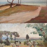 Painting bifacial view orientalist and mediterranean landscape signed mid-XX°