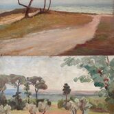 Painting bifacial view orientalist and mediterranean landscape signed mid-XX°