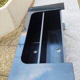 Black lacquered designer console in solid wood, open storage