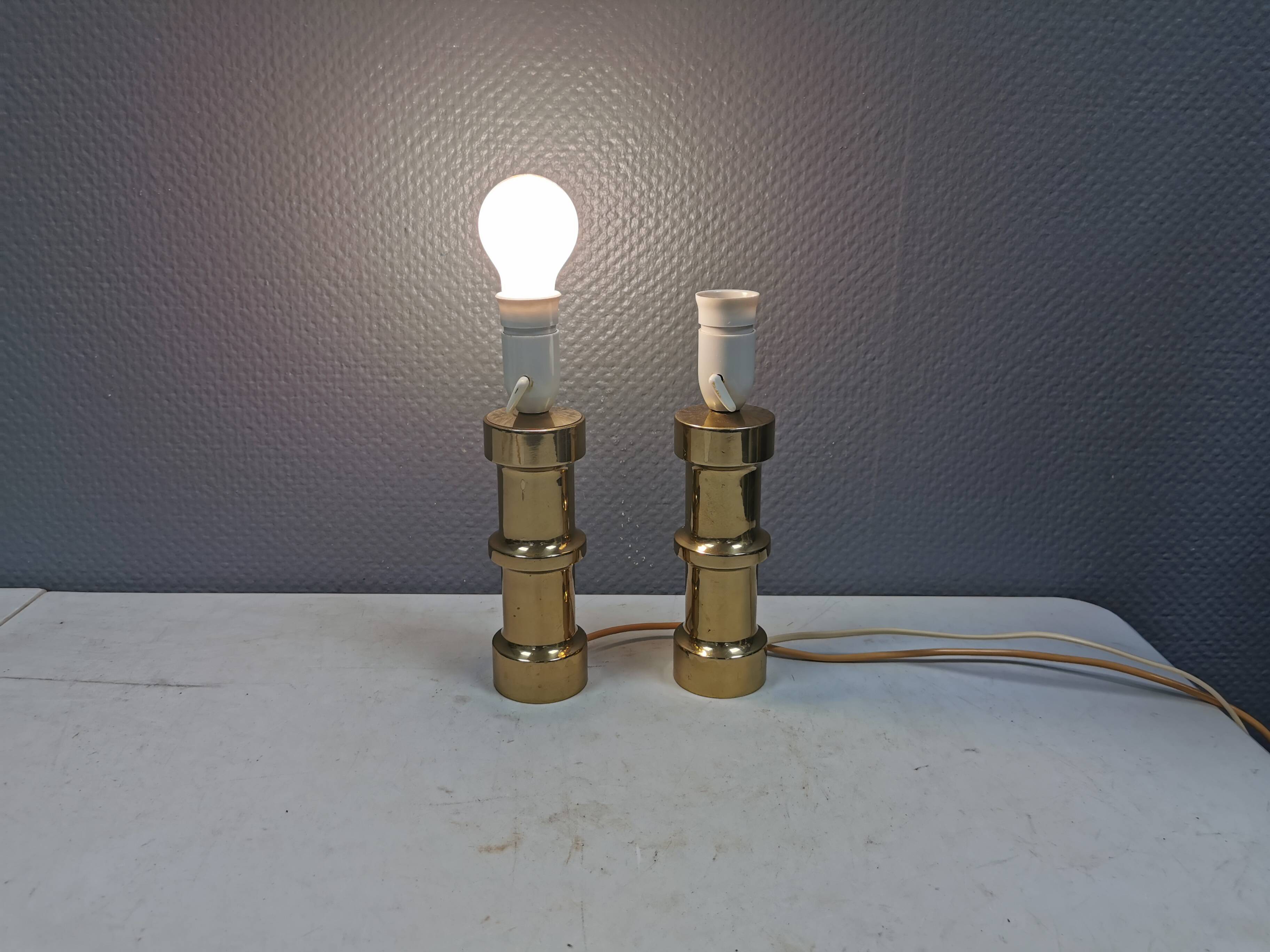A set of beautiful brass table lamps. Danish and estimated from the 1970s.